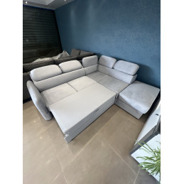 Canapé VELTANA – Convertible Velours Taupe & Coffre