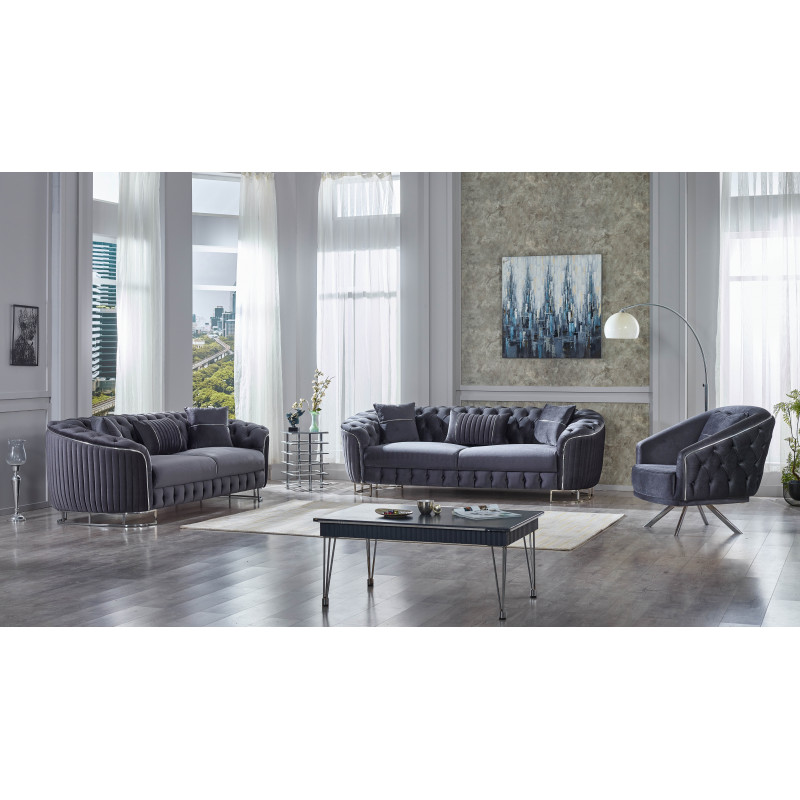 Canapé velours 3+2+1 Célestine anthracite chic Canapé velours 3+2+1 Célestine anthracite chic