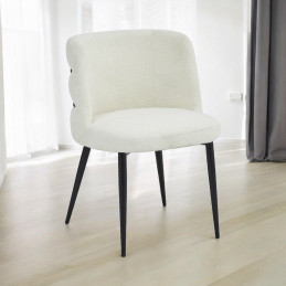 Chaise bouclette blanche ORELIA - pieds noirs élégants