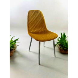 Lot de 6 chaises MELLOW velours jaune pieds chromés