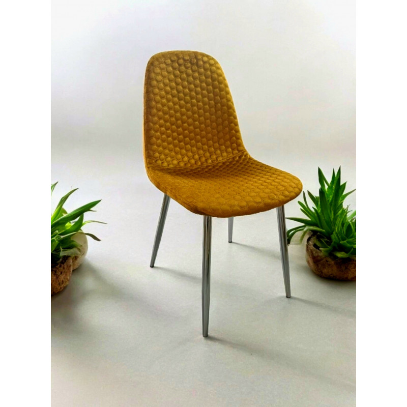 Lot de 6 chaises MELLOW velours jaune pieds chromés