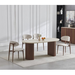 Table ELYANA 180 cm céramique travertin & noyer