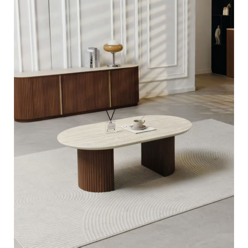 TABLE BASSE - ARIZONA - CÉRAMIQUE TRAVERTIN & NOYER