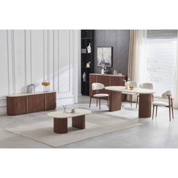 Buffet 4 portes bois noyer & travertin – ZÉPHYR