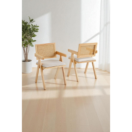 Chaise VITTORIA en bois clair et cannage – BricoChic