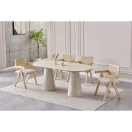 Table à manger ovale 180 cm – Céramique travertin et pieds colonne – ICONIC TRAVERTIN
