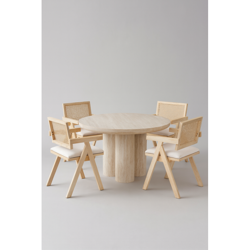 Table à manger TIVARA 110 cm effet travertin MDF