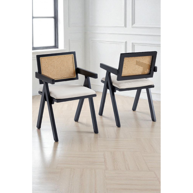 Chaises MAREVA – Lot de 4 effet rotin tissu chenille