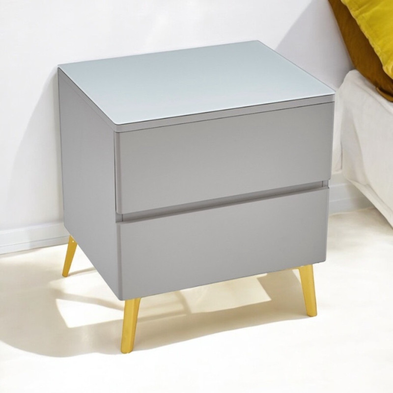 Table de chevet Lydia bois mat et pied dore