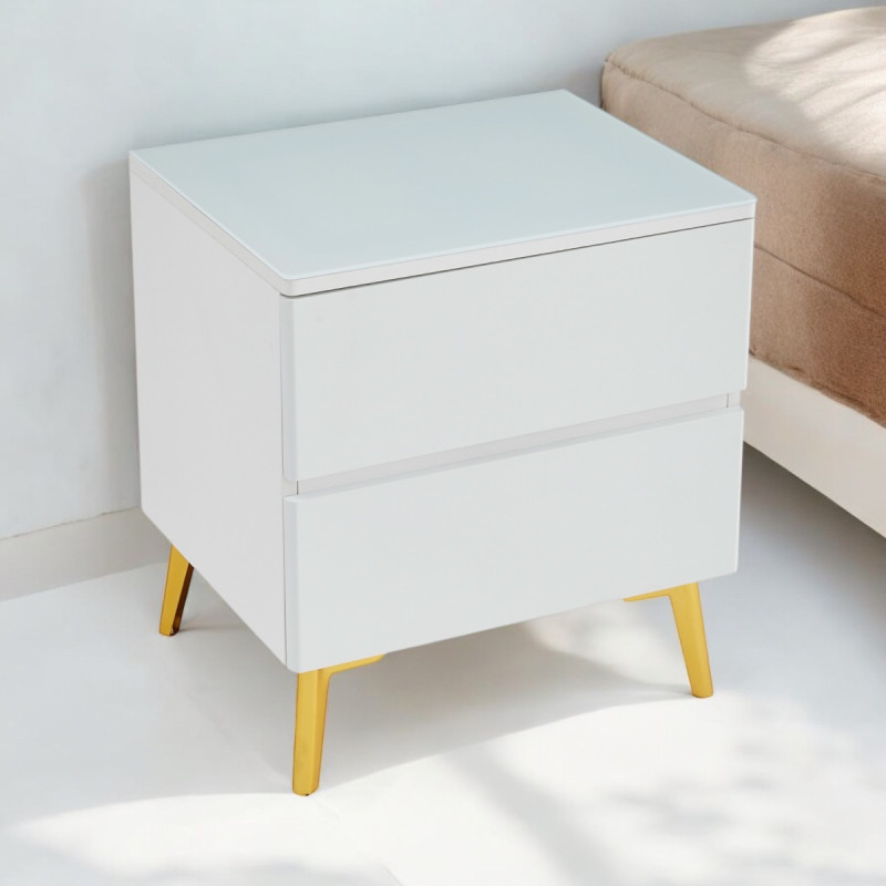 Table de chevet Lydia bois mat et pied dore