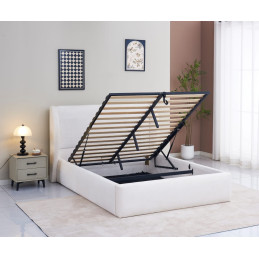 Lit coffre Miami 180 cm a lattes chenille rase beige