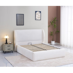 Lit coffre Miami 180 cm a lattes chenille rase beige
