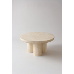 Table basse ronde Maya effet travertin 90 cm