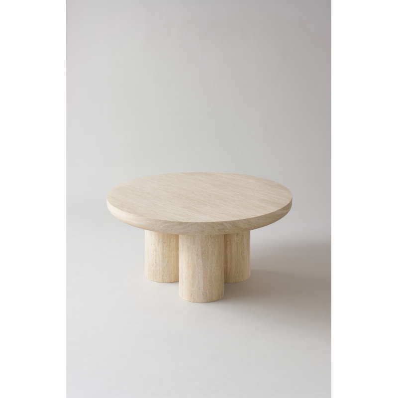 Table basse ronde Maya effet travertin 90 cm