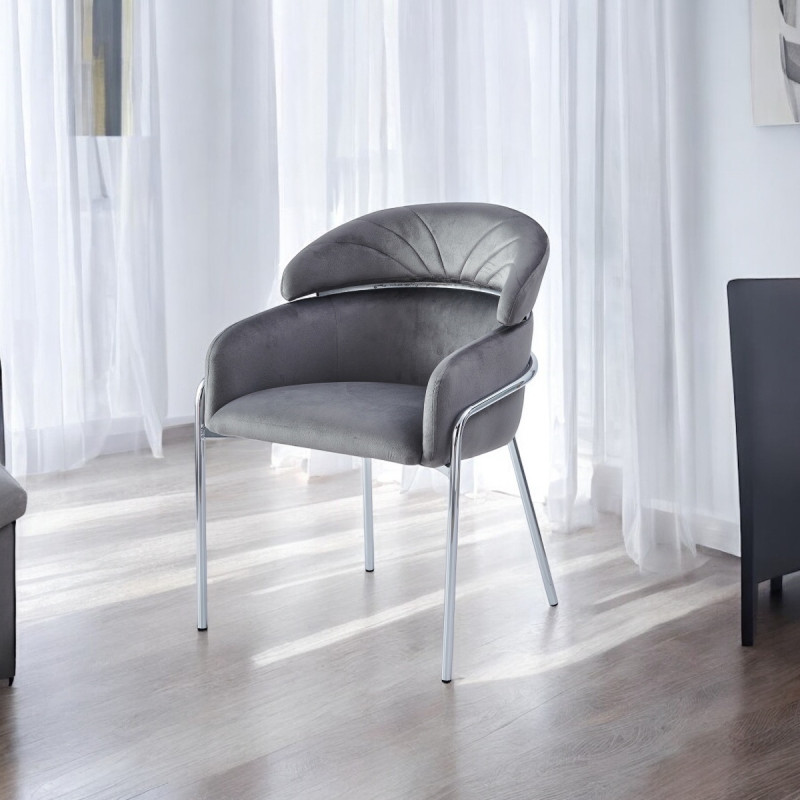 Chaise Emily velours et pietement inox chrome