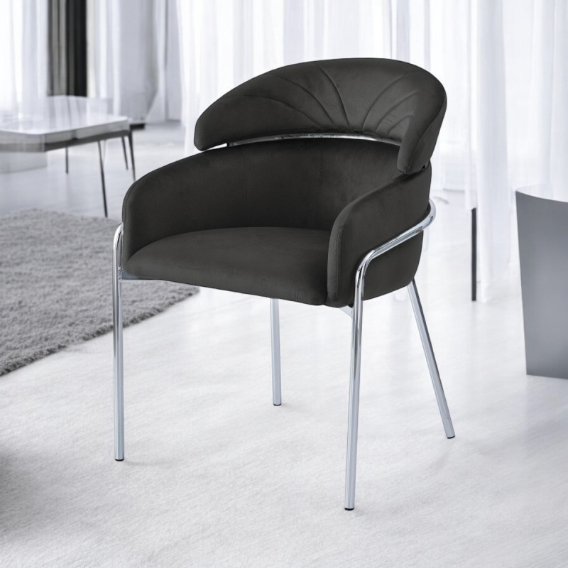 Chaise Emily velours et pietement inox chrome