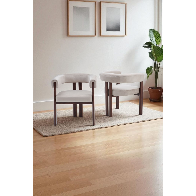 Chaise Liora velours, pied effet travertin