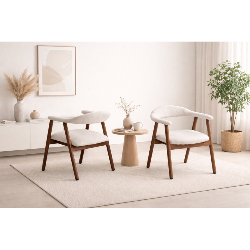 Chaise Berita velours beige finition noyer