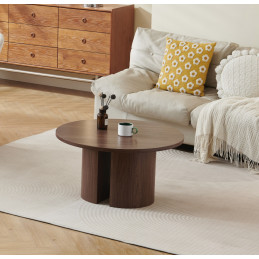 Table basse ronde Victoria effet noyer 90 cm