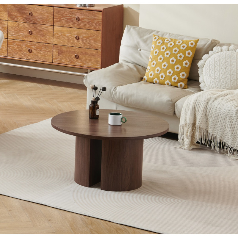 Table basse ronde Victoria effet noyer 90 cm