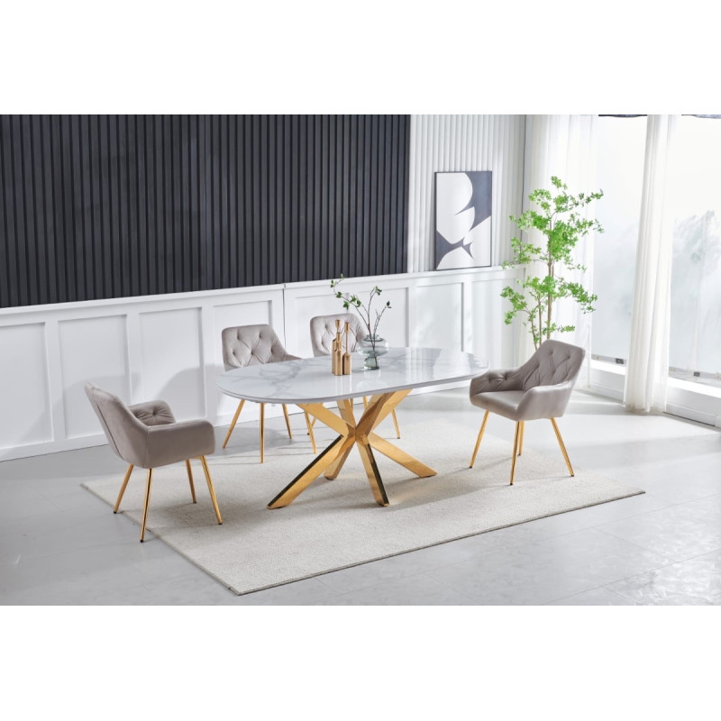 Table a manger Ophelia ceramique marbre dore 180 cm