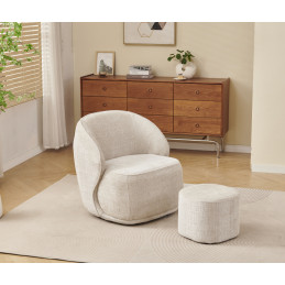 Fauteuil pivotant Elsa velours beige avec pouf