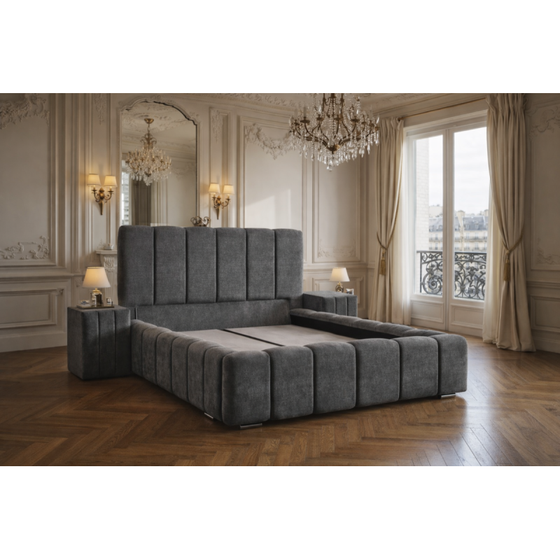 Lit coffre Piano 160x200 tissu bouclette