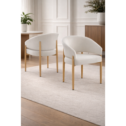 Chaise Charly velours beige pieds bois a ressorts