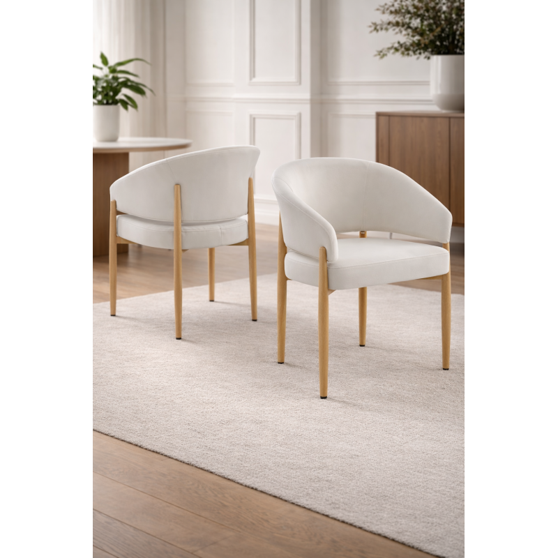 Chaise Charly velours beige pieds bois a ressorts