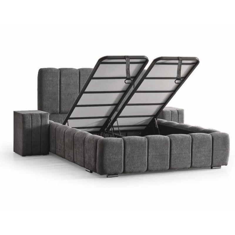 Lit Piano 160x200 a coffres bouclette rase gris